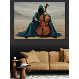 Çölde Çello Çalan Kadın Dekoratif Kanvas - Mdf Ahşap Tablo