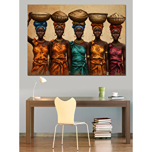 Renkli Elbiseli Dört Kadın Dekoratif Kanvas - Mdf Ahşap Tablo 100x140 cm