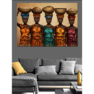 Renkli Elbiseli Dört Kadın Dekoratif Kanvas - Mdf Ahşap Tablo 100x140 cm
