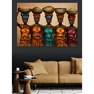 Renkli Elbiseli Dört Kadın Dekoratif Kanvas - Mdf Ahşap Tablo 100x140 cm