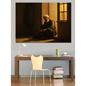 Loş Işıkta Dua Eden Dekoratif Kanvas - Mdf Ahşap Tablo 35x50 cm
