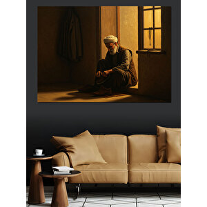 Loş Işıkta Dua Eden Dekoratif Kanvas - Mdf Ahşap Tablo
