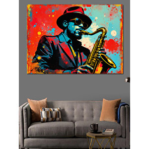 Saksafon Çalan Jazz Müzisyeni Dekoratif Kanvas - Mdf Ahşap Tablo 35x50 cm