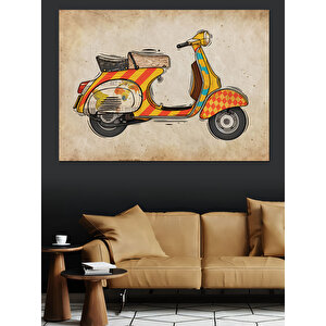 Eskiz Tarzı Kırmızı Scooter Dekoratif Kanvas - Mdf Ahşap Tablo 100x140 cm