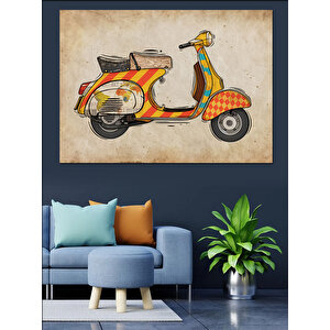 Eskiz Tarzı Kırmızı Scooter Dekoratif Kanvas - Mdf Ahşap Tablo 100x140 cm