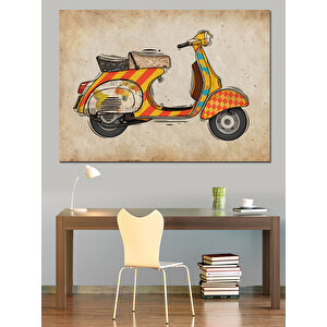 Eskiz Tarzı Kırmızı Scooter Dekoratif Kanvas - Mdf Ahşap Tablo
