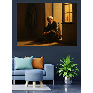 Loş Işıkta Dua Eden Dekoratif Kanvas - Mdf Ahşap Tablo 50x70 cm