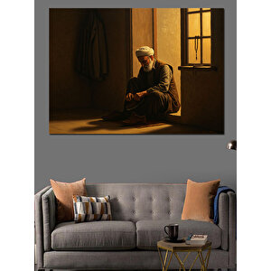Loş Işıkta Dua Eden Dekoratif Kanvas - Mdf Ahşap Tablo 50x70 cm