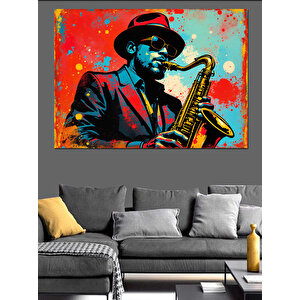 Saksafon Çalan Jazz Müzisyeni Dekoratif Kanvas - Mdf Ahşap Tablo