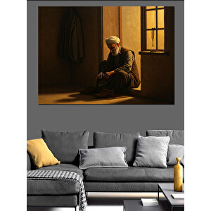 Loş Işıkta Dua Eden Dekoratif Kanvas - Mdf Ahşap Tablo