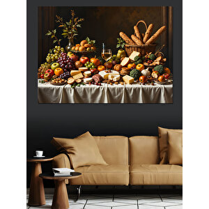 Zengin Sofra Yiyecek Sunumu Dekoratif Kanvas - Mdf Ahşap Tablo 50x70 cm