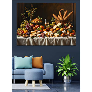 Zengin Sofra Yiyecek Sunumu Dekoratif Kanvas - Mdf Ahşap Tablo 25x35 cm