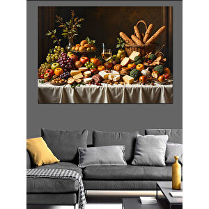 Zengin Sofra Yiyecek Sunumu Dekoratif Kanvas - Mdf Ahşap Tablo 35x50 cm