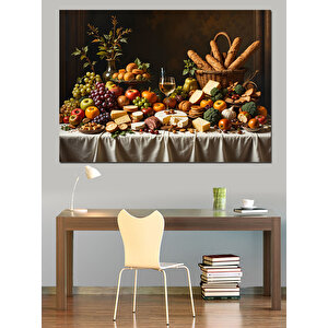 Zengin Sofra Yiyecek Sunumu Dekoratif Kanvas - Mdf Ahşap Tablo