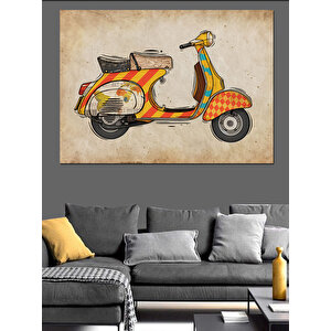 Eskiz Tarzı Kırmızı Scooter Dekoratif Kanvas - Mdf Ahşap Tablo 50x70 cm