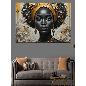 Altın Aksesuar Takmış Kadın Dekoratif Kanvas - Mdf Ahşap Tablo 70x100 cm