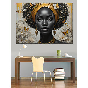 Altın Aksesuar Takmış Kadın Dekoratif Kanvas - Mdf Ahşap Tablo 70x100 cm