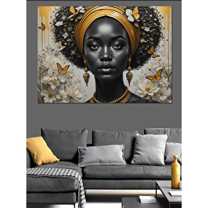 Altın Aksesuar Takmış Kadın Dekoratif Kanvas - Mdf Ahşap Tablo 70x100 cm