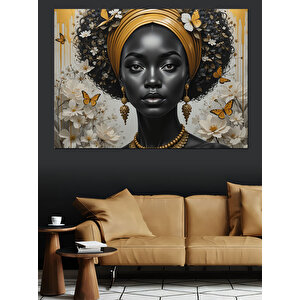 Altın Aksesuar Takmış Kadın Dekoratif Kanvas - Mdf Ahşap Tablo