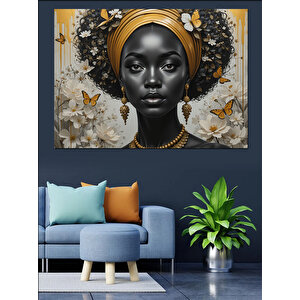 Altın Aksesuar Takmış Kadın Dekoratif Kanvas - Mdf Ahşap Tablo