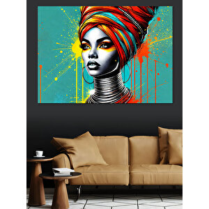 Renkli Afrikalı Cesur Kadın Dekoratif Kanvas - Mdf Ahşap Tablo 50x70 cm