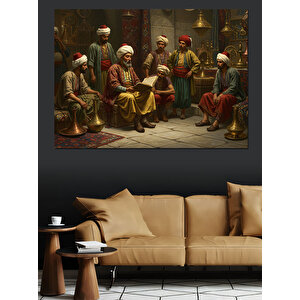 Gölgelikte Sohbet Eden Bilgeler Dekoratif Kanvas - Mdf Ahşap Tablo 25x35 cm