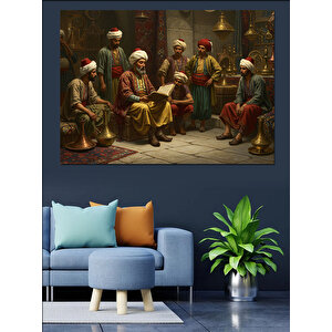 Gölgelikte Sohbet Eden Bilgeler Dekoratif Kanvas - Mdf Ahşap Tablo 25x35 cm