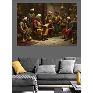 Gölgelikte Sohbet Eden Bilgeler Dekoratif Kanvas - Mdf Ahşap Tablo