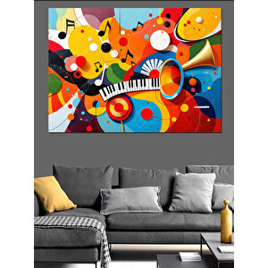 Renkli Enstrüman Patlaması Kompozisyon Dekoratif Kanvas - Mdf Ahşap Tablo 70x100 cm