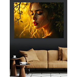 Altın Işıklı Kadın Portresi Dekoratif Kanvas - Mdf Ahşap Tablo 100x140 cm