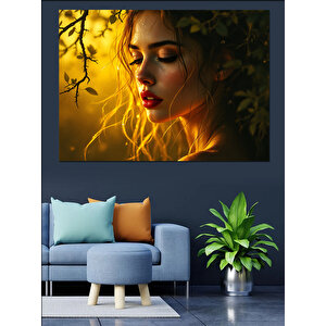 Altın Işıklı Kadın Portresi Dekoratif Kanvas - Mdf Ahşap Tablo 100x140 cm