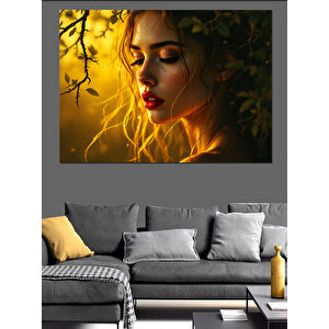 Altın Işıklı Kadın Portresi Dekoratif Kanvas - Mdf Ahşap Tablo 70x100 cm