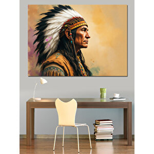 Profil Pozlu Kızılderili Adam Dekoratif Kanvas - Mdf Ahşap Tablo 70x100 cm