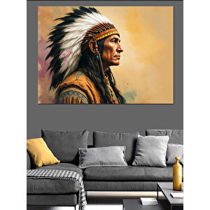 Profil Pozlu Kızılderili Adam Dekoratif Kanvas - Mdf Ahşap Tablo 70x100 cm