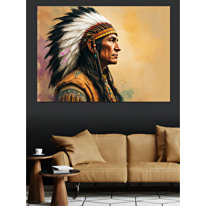 Profil Pozlu Kızılderili Adam Dekoratif Kanvas - Mdf Ahşap Tablo 70x100 cm