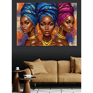 Geleneksel Afrikalı Kadınlar Dekoratif Kanvas - Mdf Ahşap Tablo 70x100 cm