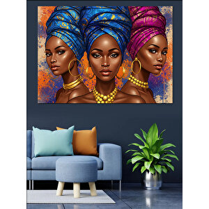 Geleneksel Afrikalı Kadınlar Dekoratif Kanvas - Mdf Ahşap Tablo 70x100 cm