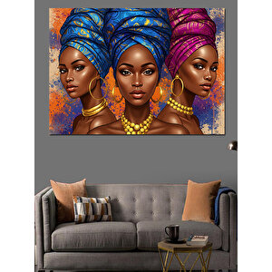 Geleneksel Afrikalı Kadınlar Dekoratif Kanvas - Mdf Ahşap Tablo 70x100 cm