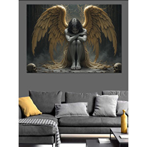 Karanlıkta Diz Çöken Melek Dekoratif Kanvas - Mdf Ahşap Tablo 100x140 cm