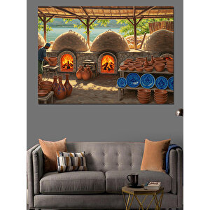 Çömlek Fırınlarında Kızgın Alev Dekoratif Kanvas - Mdf Ahşap Tablo 70x100 cm