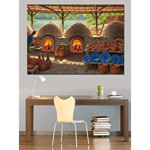 Çömlek Fırınlarında Kızgın Alev Dekoratif Kanvas - Mdf Ahşap Tablo 70x100 cm