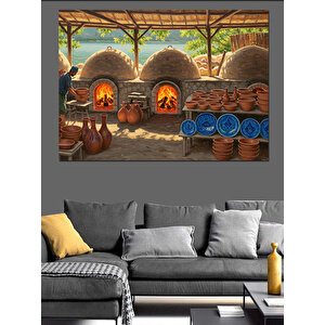 Çömlek Fırınlarında Kızgın Alev Dekoratif Kanvas - Mdf Ahşap Tablo 70x100 cm