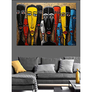 Renkli Maskeli Figür Portresi Dekoratif Kanvas - Mdf Ahşap Tablo 70x100 cm