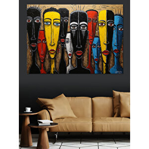 Renkli Maskeli Figür Portresi Dekoratif Kanvas - Mdf Ahşap Tablo 70x100 cm