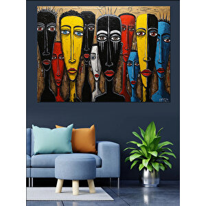 Renkli Maskeli Figür Portresi Dekoratif Kanvas - Mdf Ahşap Tablo 70x100 cm