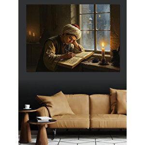 Gece Mum Işığında Yazı Dekoratif Kanvas - Mdf Ahşap Tablo 100x140 cm