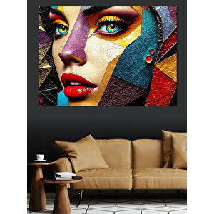 Soyut Renkli Kadın Portresi Dekoratif Kanvas - Mdf Ahşap Tablo 50x70 cm