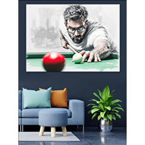 Snooker Oyuncusu Vuruş Anı Dekoratif Kanvas - Mdf Ahşap Tablo