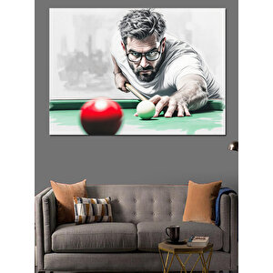 Snooker Oyuncusu Vuruş Anı Dekoratif Kanvas - Mdf Ahşap Tablo