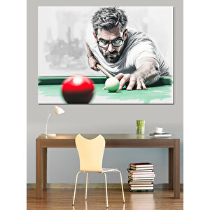 Snooker Oyuncusu Vuruş Anı Dekoratif Kanvas - Mdf Ahşap Tablo 100x140 cm